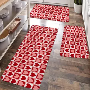 2/3pcs Valentine's Day Kitchen Carpet Floor Mat, Romantic Valentine's Day Love Floor Mat, Soft and Comfortable Flannel Anti slip Kitchen Floor Mat, Valentine's Day, Wedding Party Kitchen, Laundry Room Decoration Floor Mat, Home Decorative Rug