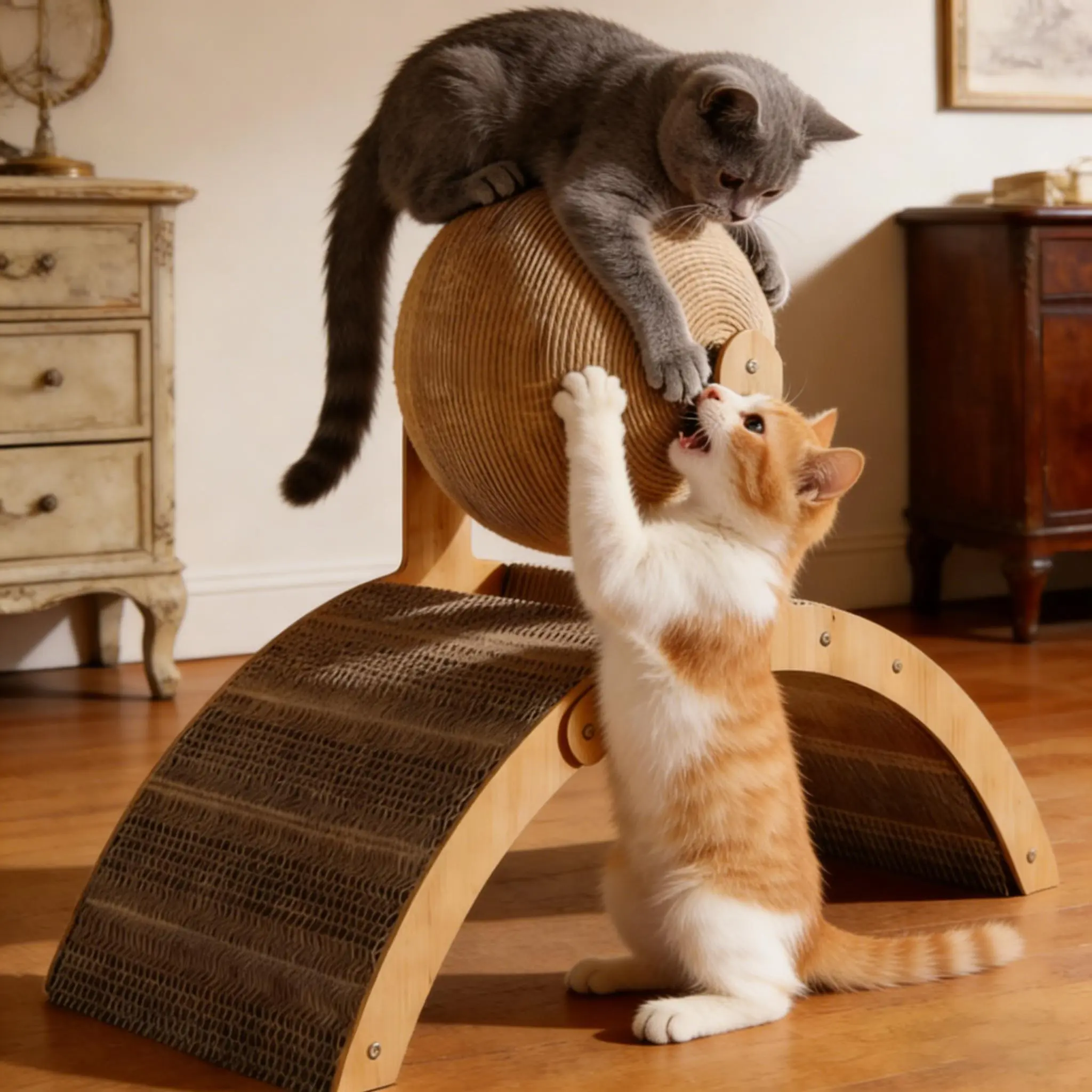 Wall-Mounted Dual-Use Cat Scratcher with Hanging Ball Toy, Sisal Rope Extra-High Scratching Post, Arched Bridge, Heavy Duty Scratching Pad - Pet Supply for Cat Lovers