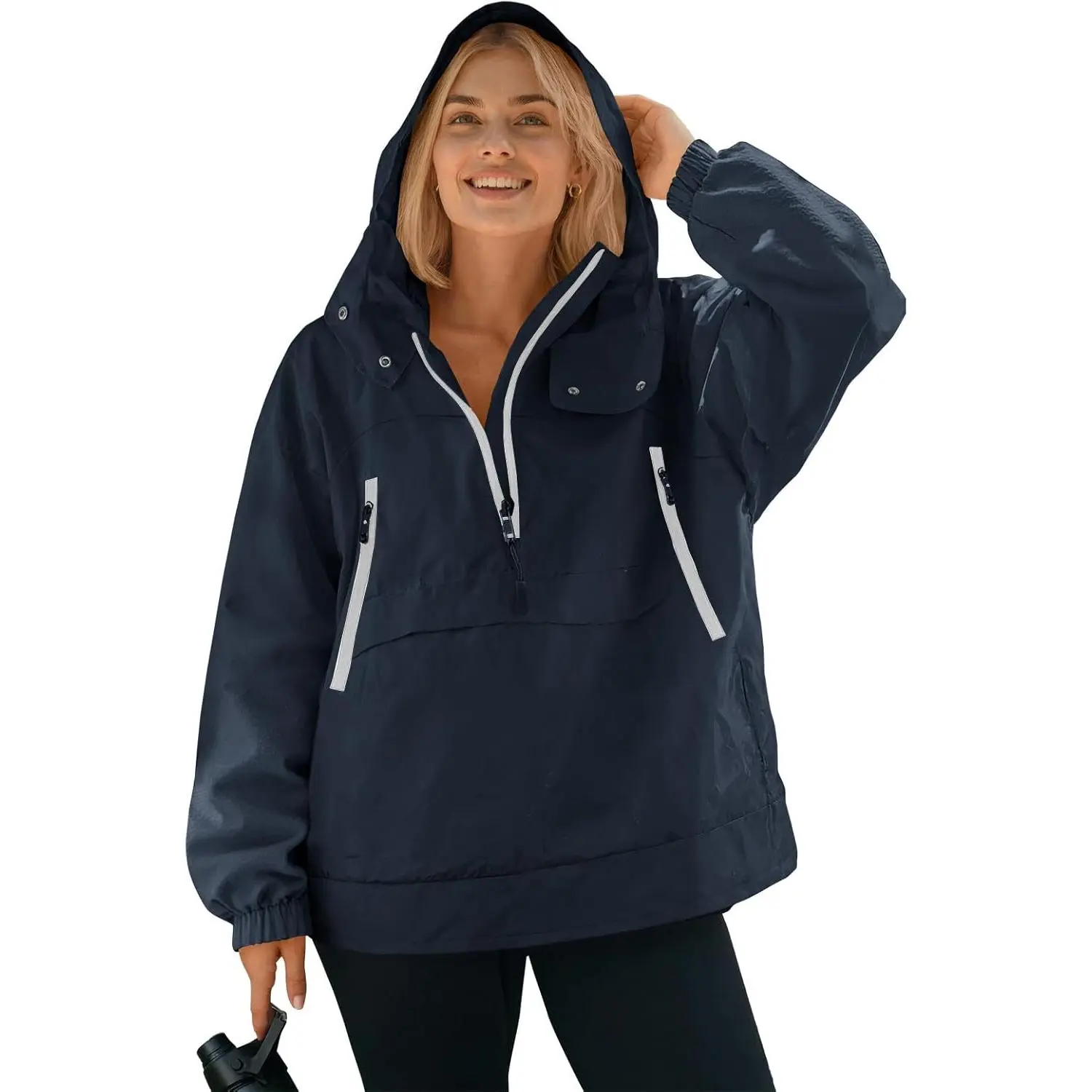Yousify Women's Hooded Athletic Coat, Waterproof Pullover Color Block Sportswear Jacket, Lightweight Lined Outdoor Apparel for Hiking & Cycling, Sports Fitness Outerwear, Active Jacket, Loose-Fit, Plus Size, Female, Hiking Camping Clothes, Female Wear