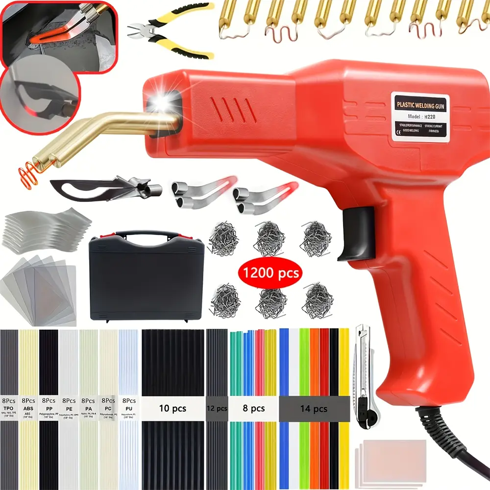 Upgraded 220W Plastic Welder 2 in 1 Kit with 1200 Hot Staples & 100 Plastic Rods for Car Bumper Repair ABS PP TPO TPE Dashboard Motorcycle Kayak Toy Bin