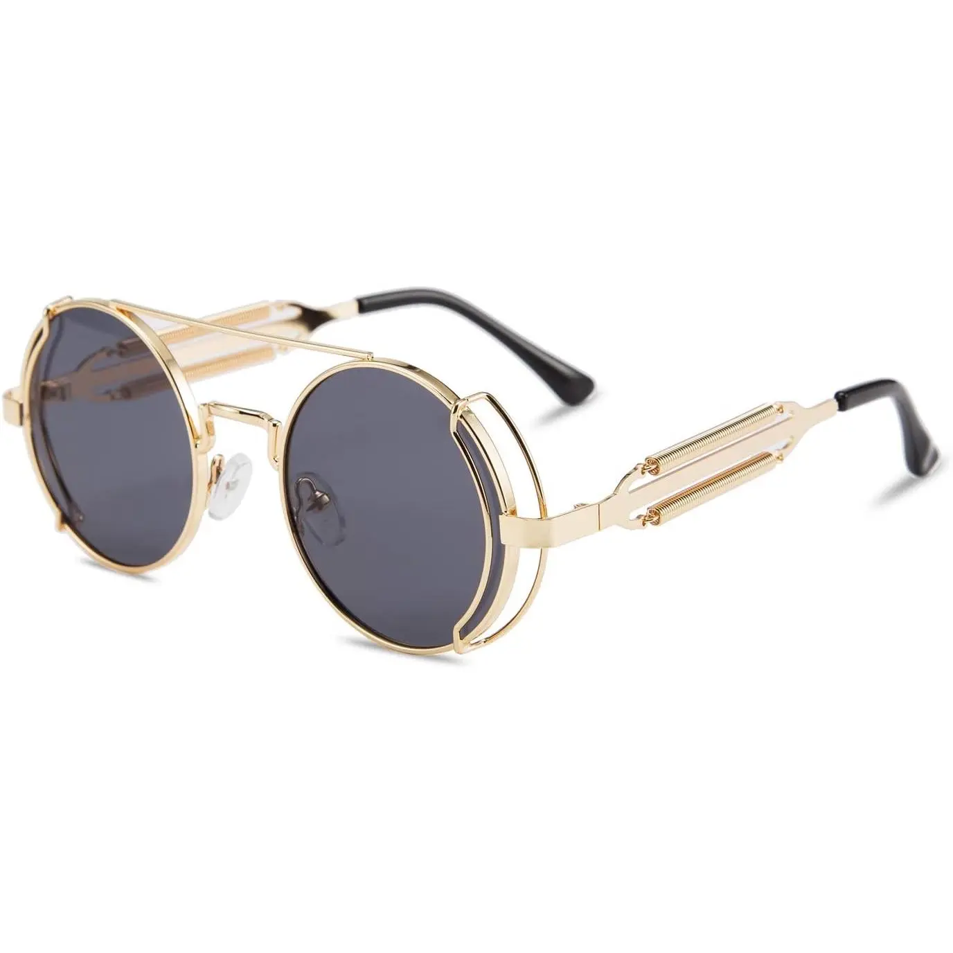 FEISEDY Vintage Steampunk Hippie Sunglasses, Retro Round Metal Frame, Unisex Eyewear (B7029), Vintage Sunglasses
