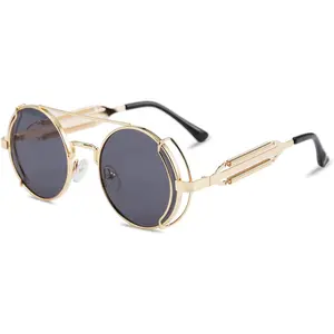 FEISEDY Steampunk Sunglasses Hippie Glasses Retro Round Metal Frame Women Men B7029