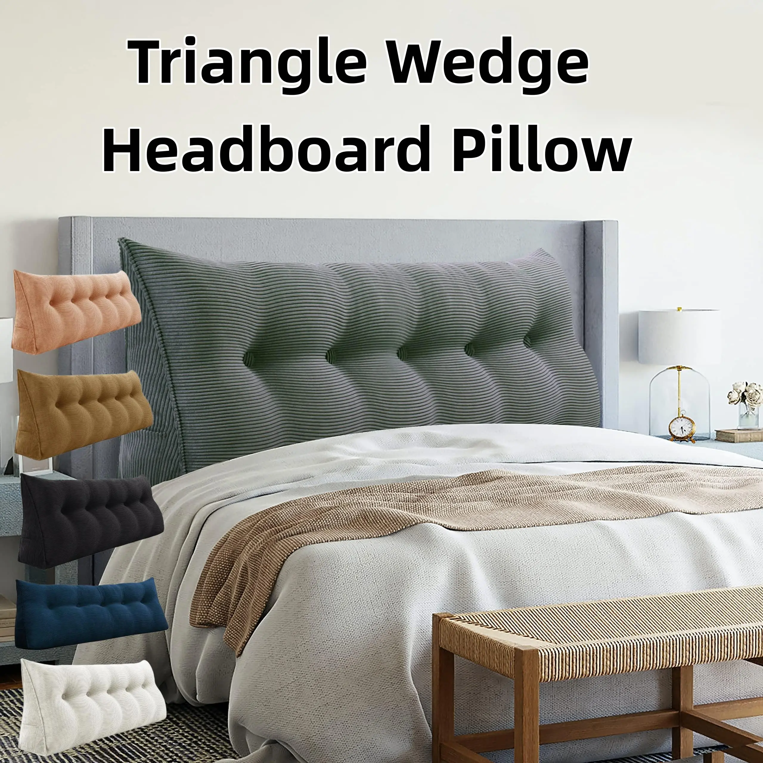 Corduroy Tufted Triangle Wedge Headboard Pillow with Detachable Cover - Ergonomic Multi-Size Bed Backrest, Machine Washable, High-Density Polyurethane Filling, Back & Neck Support for Single, Double, King Beds (39*20*8inch) Ideal for Watch Parties