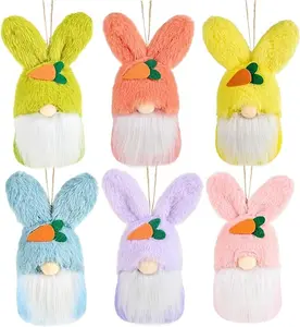 Gnomes Easter Tree Ornaments 2024, Colorful Spring Gnomes Easter Ornaments for Tree 6 Pcs, Handmade Easter Bunny Gnomes Plush Easter Knomes Ornament