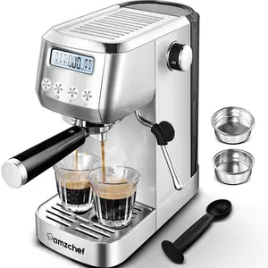 AMZCHEF U-LL-1666SV Espresso Machines 20 Bar, Espresso Macker with Milk Frother & LCD Panel, Compact Coffee Machine for Cappuccino, Latte, Gift for Dad or Mom