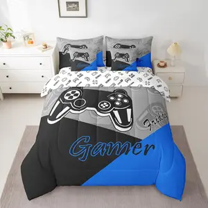 Gaming Bed in a Bag,Video Game 7 Piece Bedding Set, for Gamer Comforter Set with Sheets,for All Season Gamepad Home Decor Bed Set Soft Bed Blanket