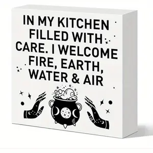 Witch Kitchen Table Decor, Witchy Kitchen Decor Gothic Home Counter Cabinet Dining Room Witchcraft Halloween Decoration Wicca Witchy Kitchen Gifts, Wooden Box Sign 5x5 inch
