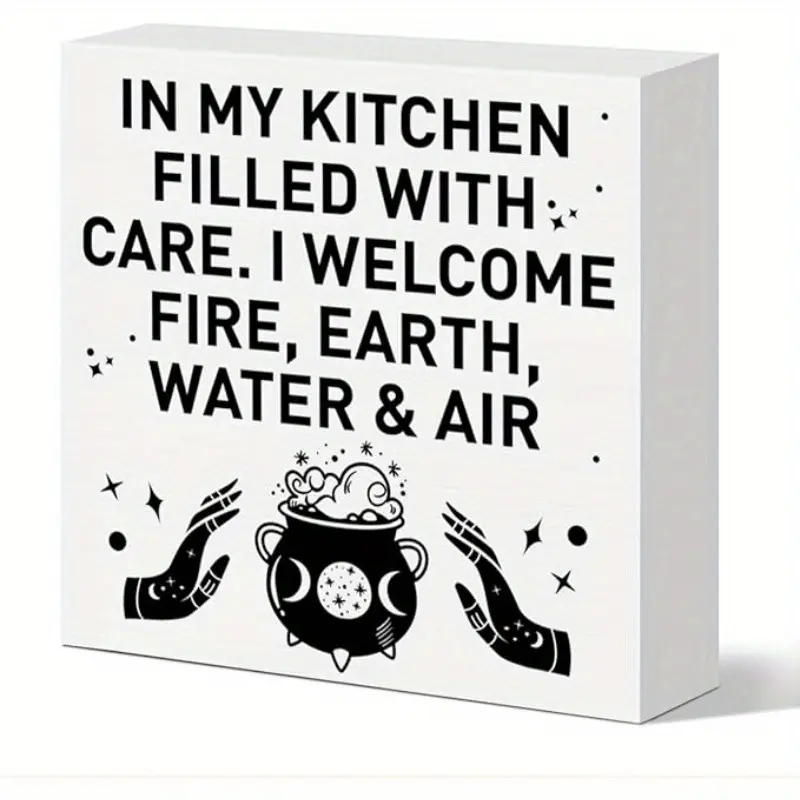 Witch Kitchen Table Decor, Witchy Kitchen Decor Gothic Home Counter Cabinet Dining Room Witchcraft Halloween Decoration Wicca Witchy Kitchen Gifts, Wooden Box Sign 5x5 inch