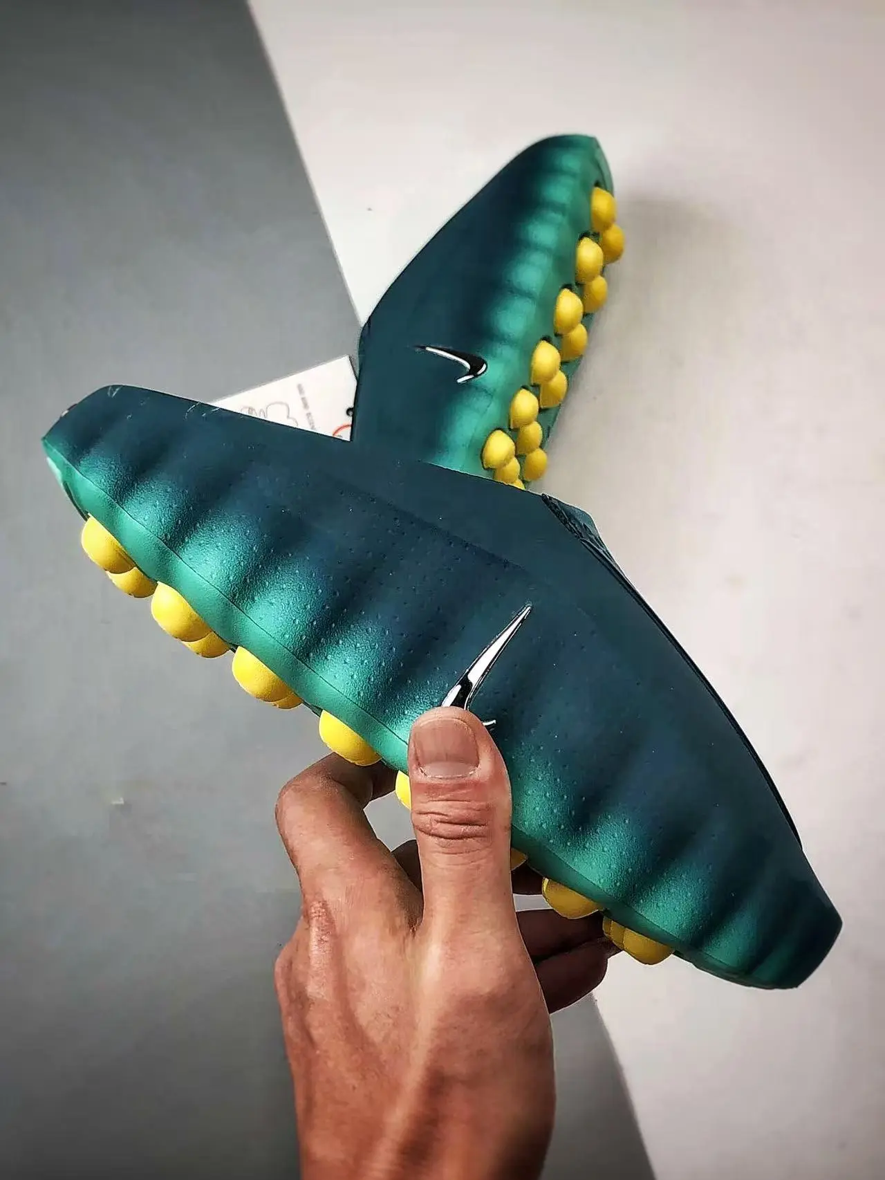 Gradient Teal Green EVA Hollow Slip On Slides, Contrast Yellow Raised Dot Anti Slip Outsole Perforated Breathable Quick Dry Shower Pool Casual Sandals Unisex
