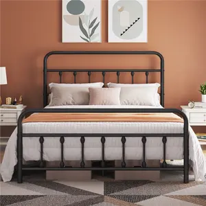 【On Sale】Yaheetech Classic Metal Platform Bed Frame Bed Base with Victorian Style Iron-Art Headboard/Footboard/Under Bed Storage/No Box Spring Needed, Black
