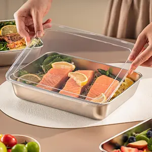 3pcs/Set Large Stainless Steel Square Kitchen Food Storage Containers with Transparent Leak-Proof Lids - Stackable, Durable - Ideal for Home, Camping Use to Store Meat, Fruits