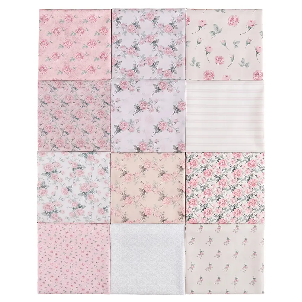 12 Packs 20x20 Inch Spring Cotton Fabric Bundles, Retro Floral Printed Fat Quarters Pink Flower Quilting Patchwork Squares Sewing Fabrics for DIY Handmade Crafting Home Party Decor