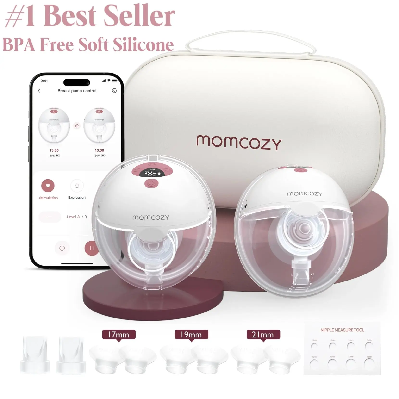 【Live Only】Momcozy Breast Pump Hands Free M5 Smart APP,Wearable Breast Pump of Baby Mouth Double-Sealed Flange with 3 Modes & 9 Levels, Electric Breast Pump Portable - 24mm
