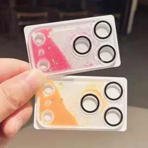 Cute Bling Quicksand Glitter Tempered Glass Lens Film for iPhone 17 Pro Max 17Pro 17PM Flowing Sand Camera Protective Guard Cap