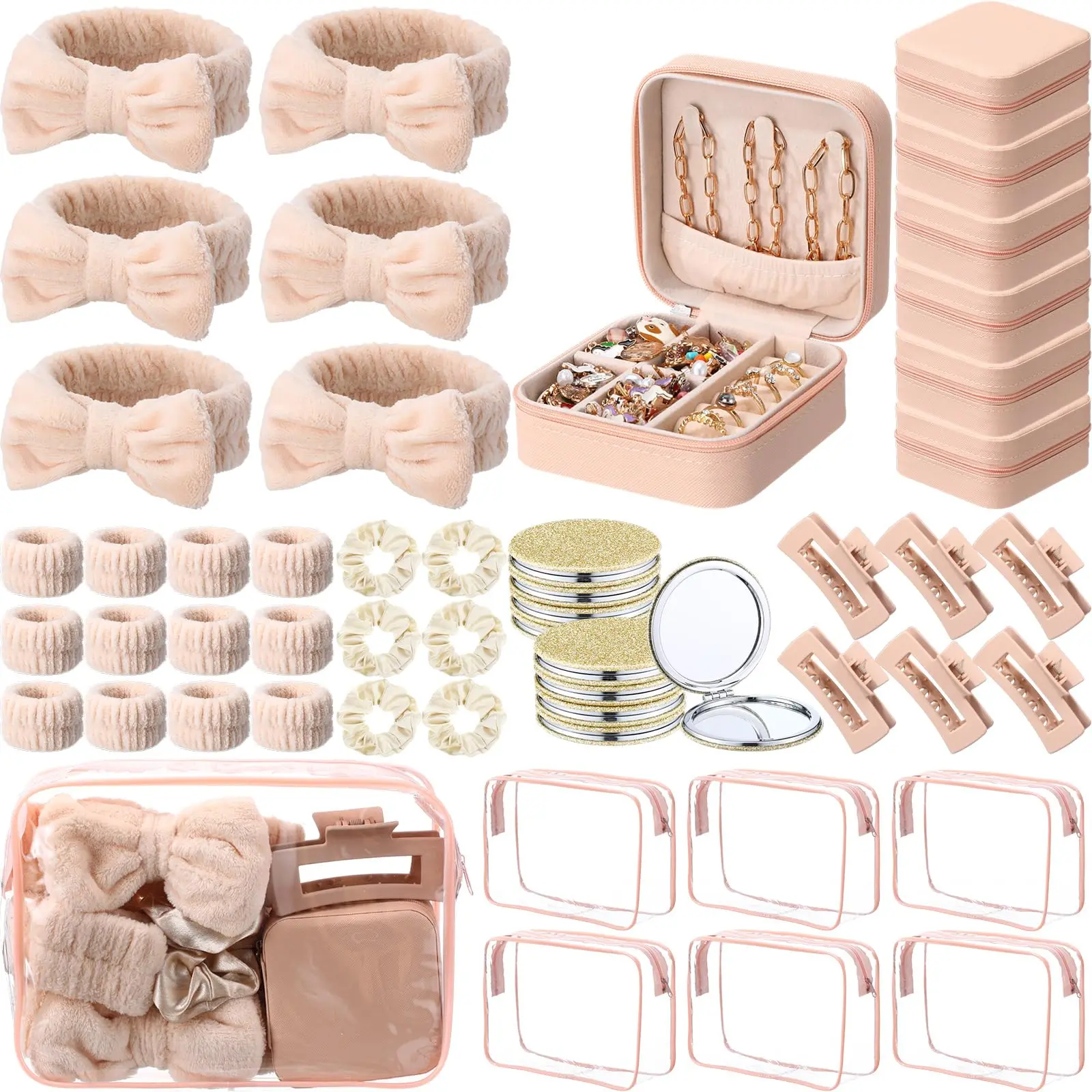 Spa Party Favors for Girls, 6 Pack Self Care Gift Set with Facial Headband, Wrist Wash Bands, Cosmetic Bag, Mirror and Hair Accessories, Birthday Party Gifts for Teens, Sleepover and Girls Night