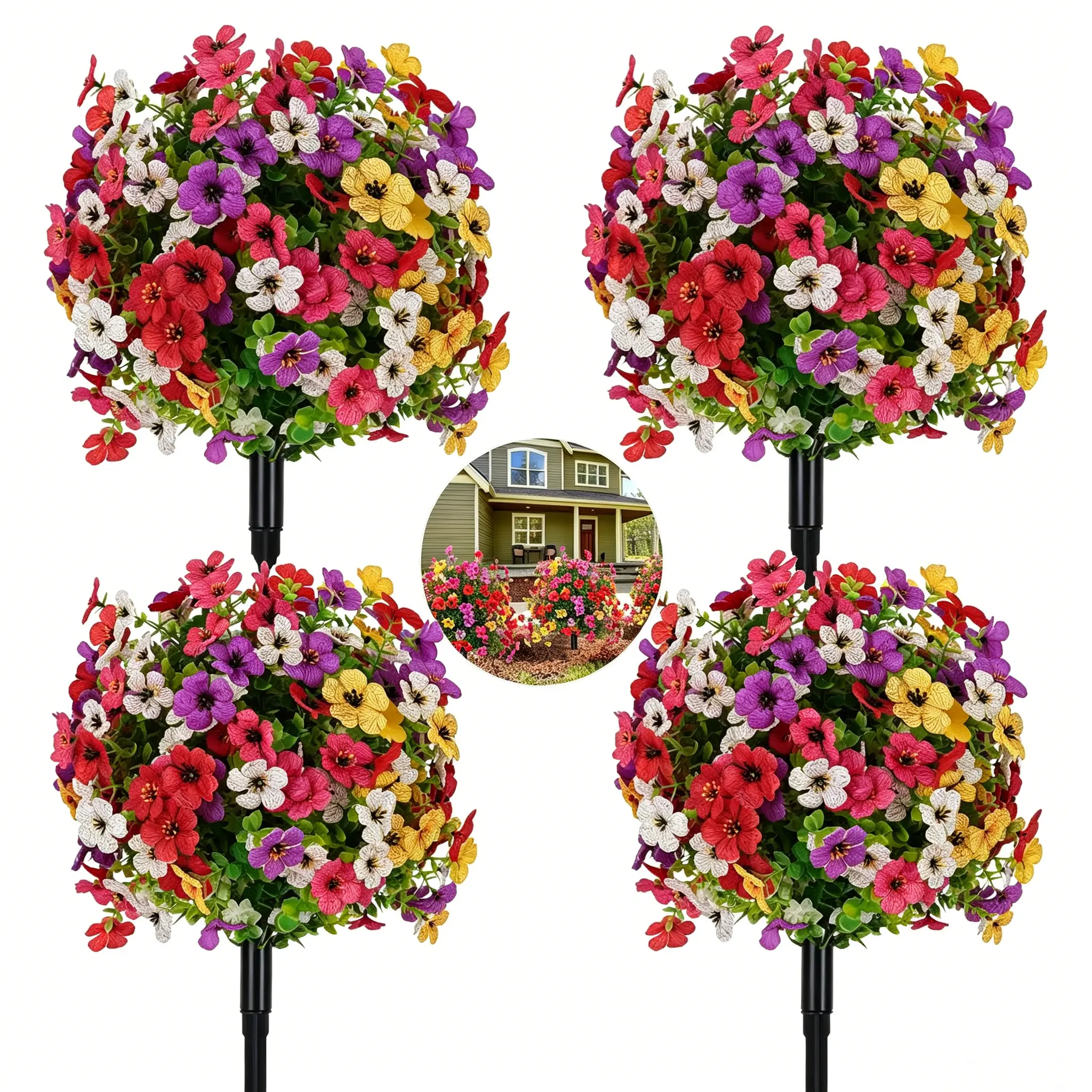 2Set 13in Artificial violet potted ball-shaped trees, equipped with ground stakes. UV-resistant artificial shrubs, realistic evergreen faux plants, perfect for indoor and outdoor porch and garden decoration. (Vase not included), Yard Decor, Flowers