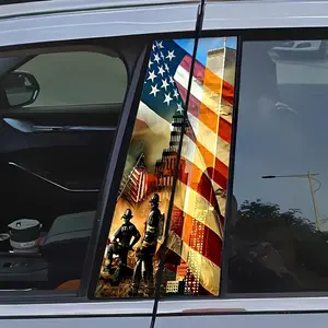 Firefighter & American Flag Pattern Car Window Sticker, 2 Counts/set Car B-pillar Sticker, Car Exterior Decoration Accessories for Car, Wall, Window Glass