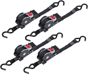 Retractable Ratchet Straps 1763lb Break Strength Self Retracting Ratchet Straps Heavy Duty with Soft Loops 10FT Auto Tie Down Straps Easy Retract for Motorcycle Truck Securing Cargo 1/2/4Pack Pack