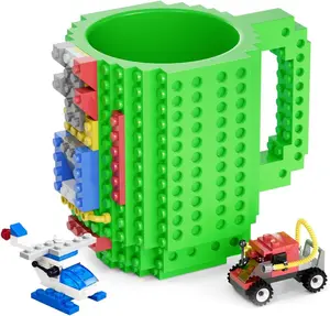 DAYMOO Build-on Brick Mug Green Funny Cool Coffee Mugs for Kids Men Him Dad Boys Girls Building Block Cups Novelty Gifts for Christmas Xmas Easters Birthdays Halloween Safe BPA-free