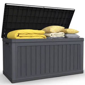 320 Gallon XXL Outdoor Storage Deck Box Waterproof UV Resistant Resin Lockable for Patio Furniture Cushions Garden Tools Pool Sports Equipment Black Double Wall Construction
