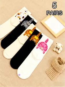 5 pairs of cute pet cat buttocks mid-calf Fitted socks Womenswear
