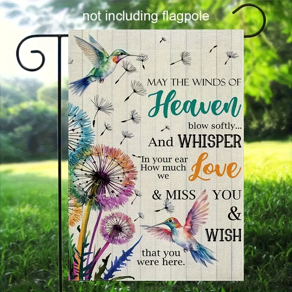 May The Winds Of Heaven Blow Softly Garden Yard Flag | Double Sided Memorial & Remembrance Design with Vibrant Flowers & Hummingbirds, 12x18 Inch, Linen Material for Outdoor Home Decor, Garden Decoration, No Flagpole Included