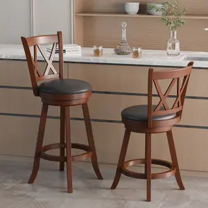 Topwin Set of 2 Counter Height Barstools,29" Swivel X-Back Chairs with Upholstered Cushioned Seats and 360-Degree Swivel Home Modern Furniture Wood