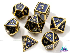Dark Navy & Gold | Enamel Metal Dice Set (7) | Dungeons and Dragons (DnD)