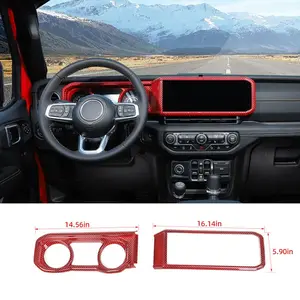 Custom Dashboard Trim Navigation Panel Cover Kit for 2024+ Jeep Wrangler JL/Gladiator JT JL/JT Series, Red ABS Plastic Car Accessories, Double-Tape Easy-Install Automotive Interior Decoration Center Console Vinyl Decal Sticker Frame Truck Vehicle