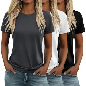 Huukeay 3 Pack Women's Cotton T Shirts Casual Short Sleeve Tunic Tops Crewneck Summer Plain Basic Loose Fit Tee