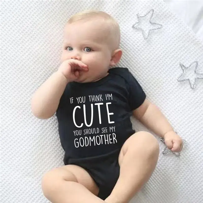 Unisex Baby Bodysuit, Fitted 100% Cotton Short Sleeve Onesie with Funny Quote Graphic and Snap Buttons for Newborns, Rompers, Envelope Neck, Printed Text, Soft Cotton
