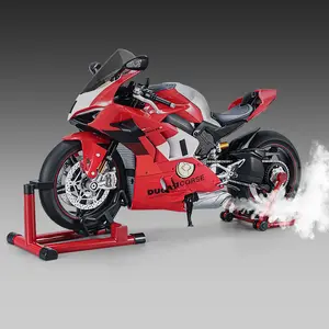 XLG Die-cast Motorcycle Model V4 Series, Diecast Metal Model, Adjustable Multi-Functional Toys with Double Jet Sound Effects & Display Stand, Electric Toys for Kids, Friends & Family, Realistic Sound Effects, Alloy Texture