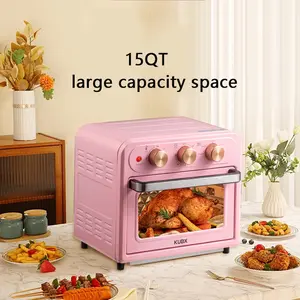 15QT- Horno De Mesa De Convección Extra Grande, Unidad De Tostadora De Aire Freidora, Hornear, Hornear, Recalentar, Sin Freír, Acero Inoxidable, Ventana Visible, Cocina Saludable, Diseño Que Ahorra Espacio, Color Rosa