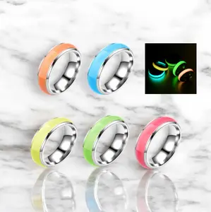 Elegant Stainless Steel Creative 6mm Glow in the Dark Ring (Size 5.75-12)