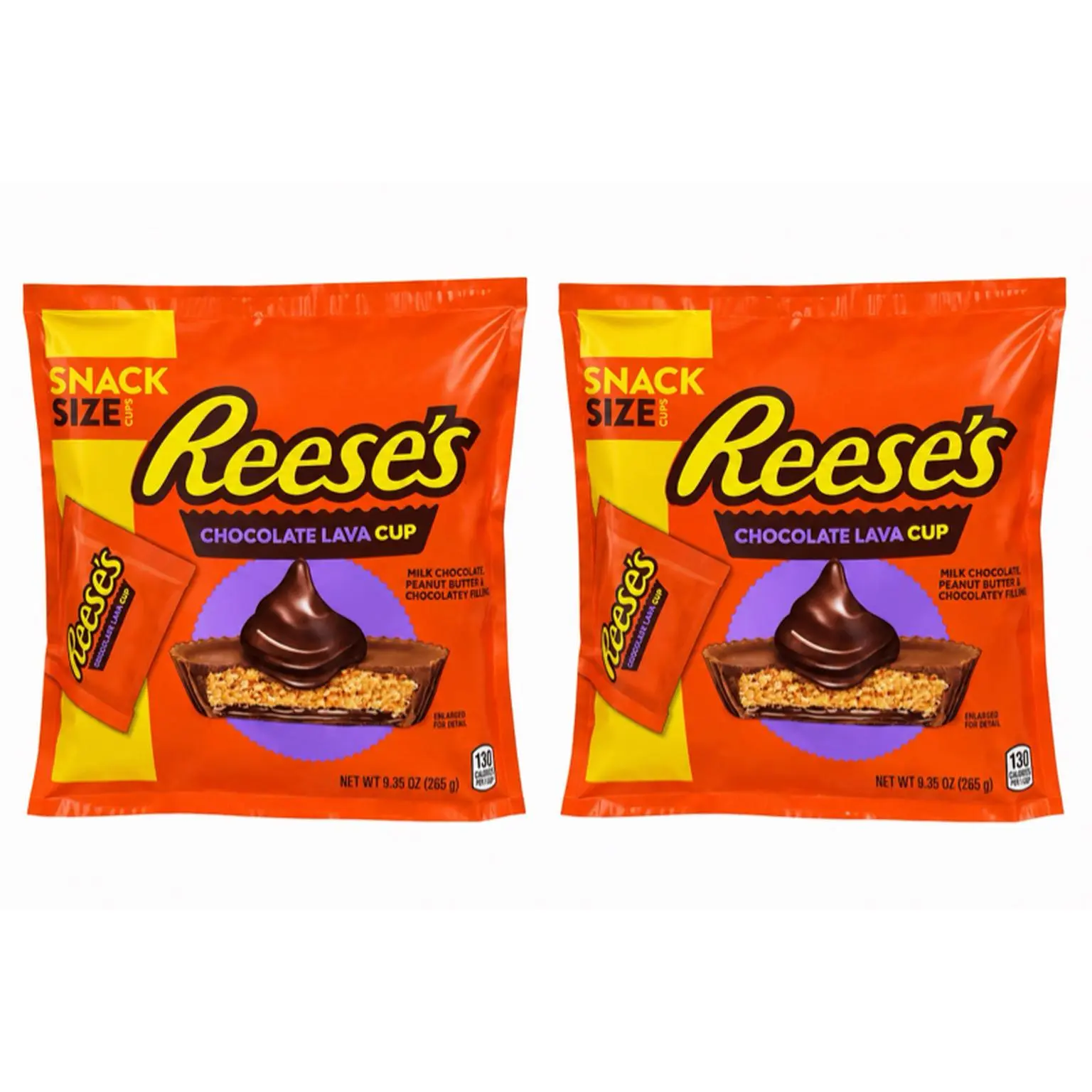 2 Bags - Reese's Snack Size Chocolate Lava Cup - Milk Chocolate Peanut Butter Chocolatey Treats - 135g