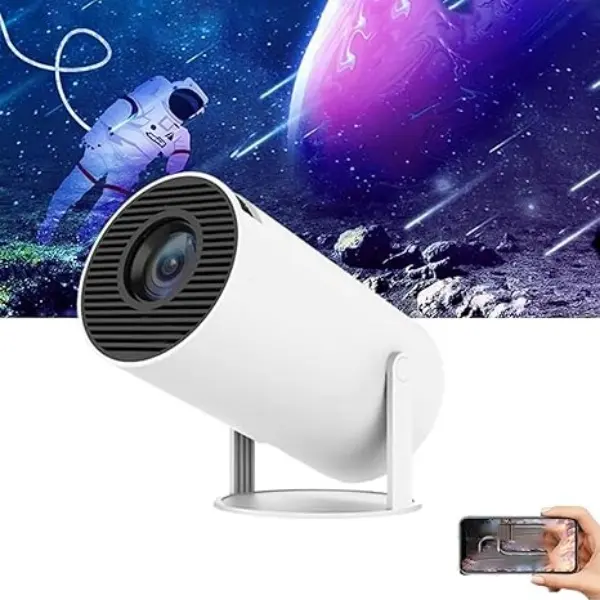 HY300 Pro Projector, Portable 4K Mini Projector with WiFi Bluetooth Android 13 1080P Support, Auto Keystone Correction, Compact Design for Home Theater, Outdoor Movies, Presentations, and Gaming. Connection Audio Automatic Noise Wireless White