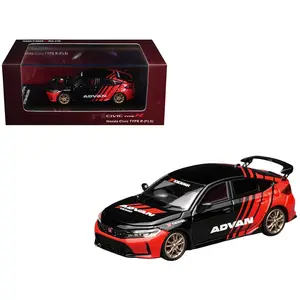 Honda Civic Type R (FL5) RHD (Right Hand Drive) "ADVAN" Black and Red 1/64 Diecast Model Car by MotorHelix