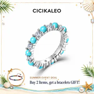 CICIKALEO 3MM Full Moissanite & Turquoise Eternity Band for Women D VVS1 18K White Gold Plated Lab-Created Hypoallergenic Wedding Ring Promise Anniversary Birthday Gift Fine  Formerly CICI GEMS #Summervibes