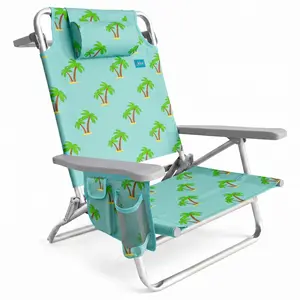 Bliss Hammocks Folding Beach Chair, Backpack Recliner with Towel Rack, Palm Tree