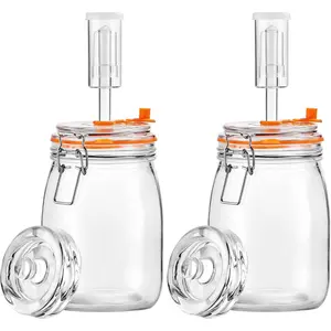 Fermentation Jar, 1.1Liters Glass Fermenting Jar with Fermentation Weight for Making Sauerkraut, Kimchi, Pickles, , Cider & , Pack of 2