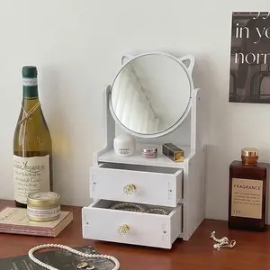 Desktop Makeup Mirror Organizer Box, Multilayer Storage, Large Capacity Drawer Storage for Lipstick Jewelry Skincare, Vanity Table Cosmetic Holder, Cosmetics Organizer Storage, Beauty Supplies Organizer