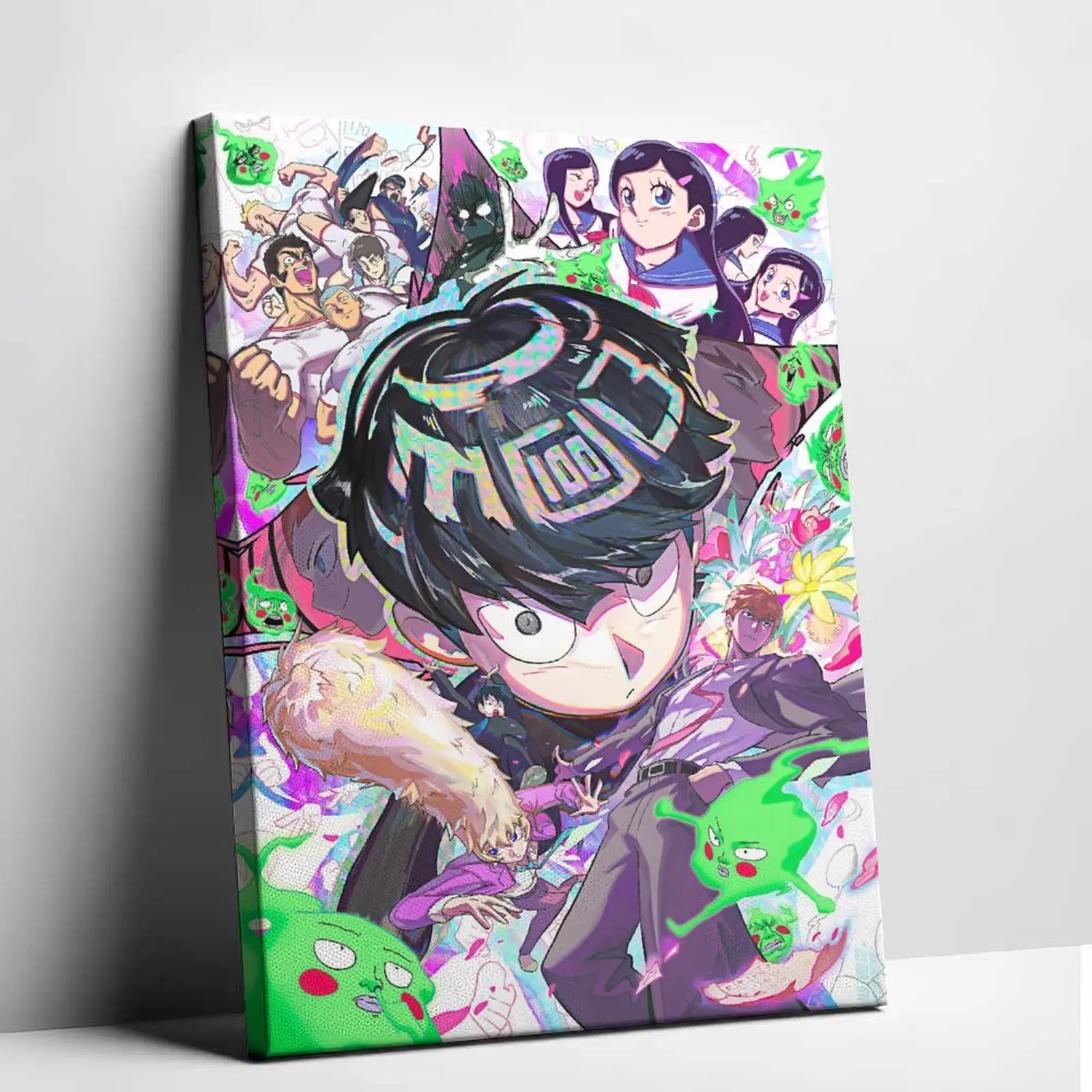 Mob Psycho 100 Canvas Wall Art Poster Shigeo Kageyama Reigen Arataka Group Collage Print Vibrant Japanese Manga Graphic Illustration Canvas Painting Cool Pictures Decor for Living Room Studio Artworks