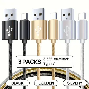 USB-C Fast Charging Cable 3-Pack, Nylon Braided USB-A to USB-C Data Sync Cable, Compatible with Samsung Galaxy, Google Pixel, Motorola Phones