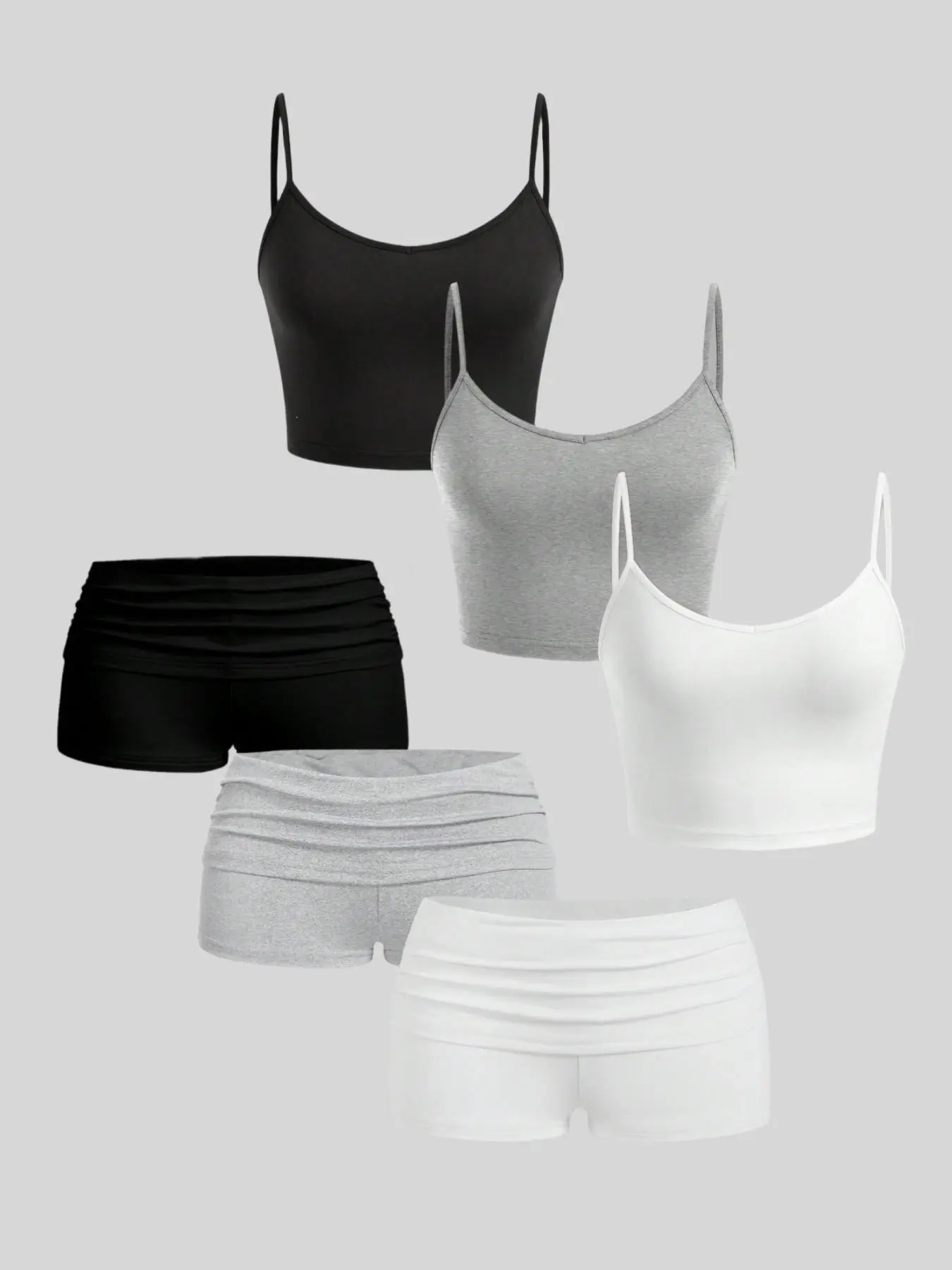 Women's Casual Solid Color Basic Fitted Lightweight Halter Top and Shorts Set Outfit, All Seasons Beach Style Aesthetics, Comfortable Homewear for Spring Summer Fall, Womenswear, Clothes