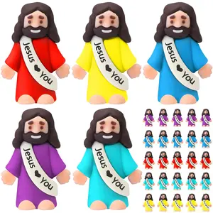 25 Pcs Mini Jesus Figures Original Design Little Jesus Figures with Colorful Robes Easter Egg Stuffers to Hide and Seek Religious Party Favors Sunday School Baptism Gifts Easter Egg Hunt Party
