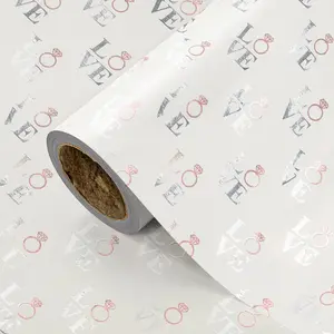 Light Love Ring Gift Wrap Paper Roll, Silver & Rose, Wedding, Engagement, Valentine's Day, DIY Craft Decor, 43.2cm X 300cm