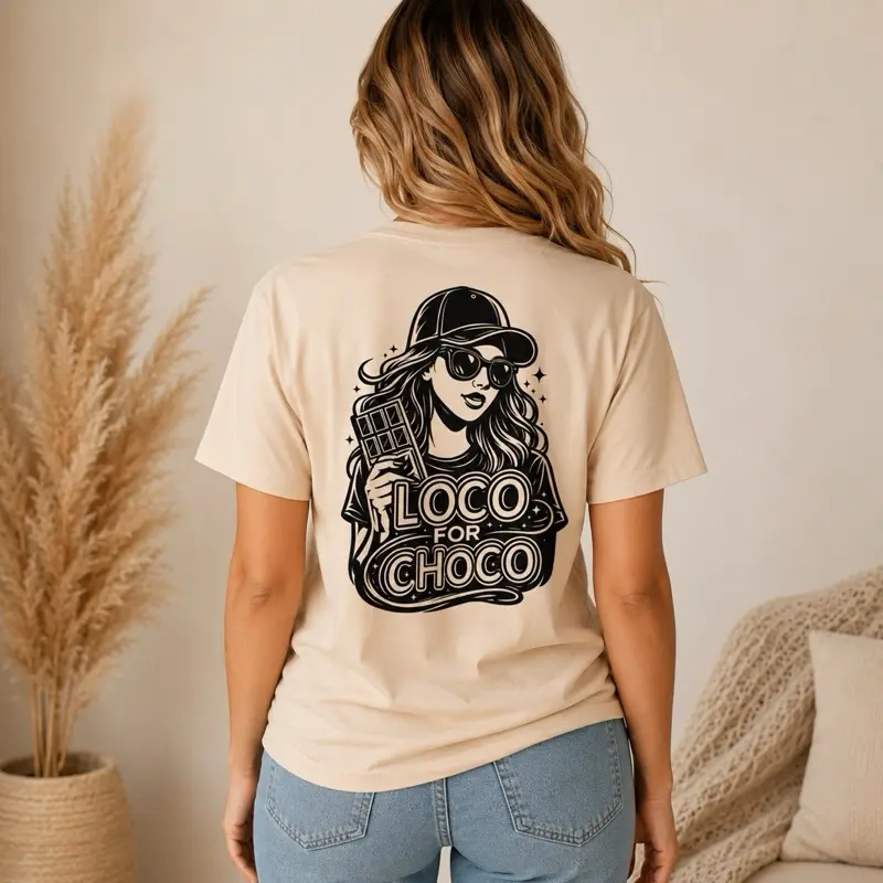 Loco For Choco T-Shirt with black Artwork and Chocolate Bar Design Choco hype gurl Streetwear Tshirt Casual Cotton