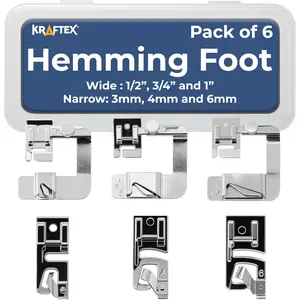 Rolled Hem Presser Foot [6 Sizes] Wide Rolled Hem Foot Set & Narrow Foot Hemmer Set For Low Shank Sewing Machines Hemming Pressure Feet With Distinctive Wide and Narrow Sizes