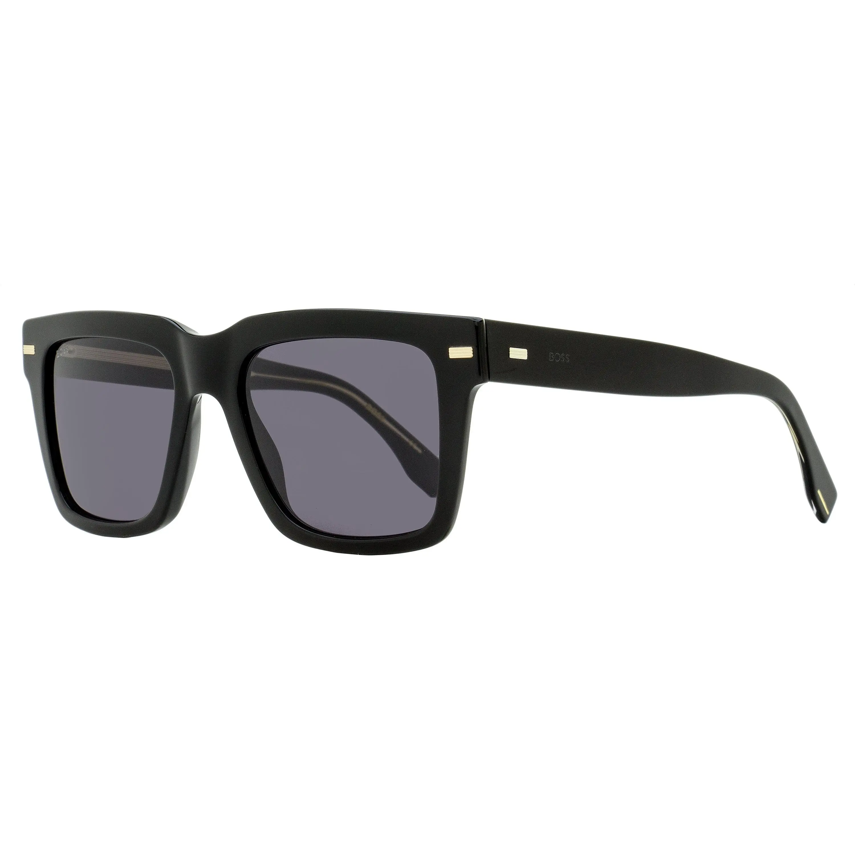 HUGO BOSS Men's B1442S Bold Square Sunglasses in Eco Bio Acetate with Metal Insert Edge, 100% UV Shield - Black, 53mm, Recyclable Acetate, Urban Bold Style, Outdoor Fashion Sunglasses, Plastic Frame Sunglasses