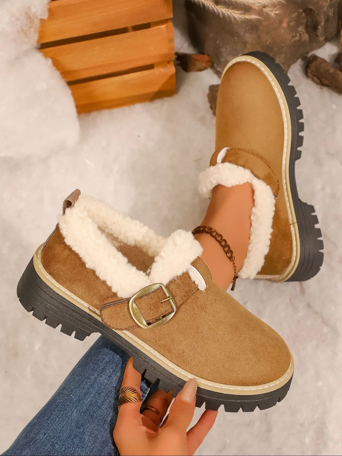 Women's Winter Warm Bow Snow Boots, Classic Comfort Faux Fur Flat Moccasin Slippers, Soft Velvet Short Boots, Handmade Fashion Slip-On Loafers, Cute Winter Boot, Fashionable Boots